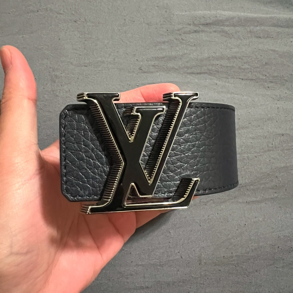 Louis Vuitton Navy Blue/Brown Reversible Leather Belt with Black/Silver Buckle